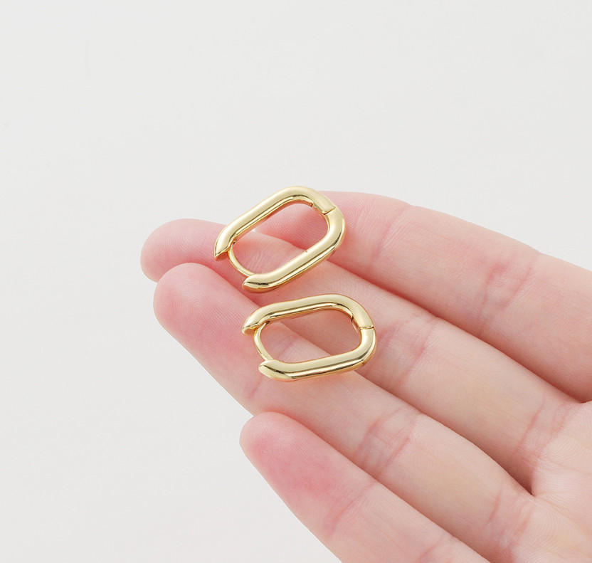 Women 925 Sterling Silver Gold Plated U-Shape Huggie Hoop Earrings 23mm E9