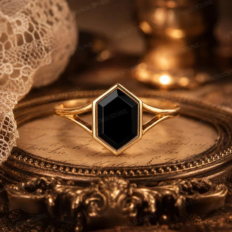Lab Created Black Hakik Ring, Base Metal: Brass Finish: Gold Plated