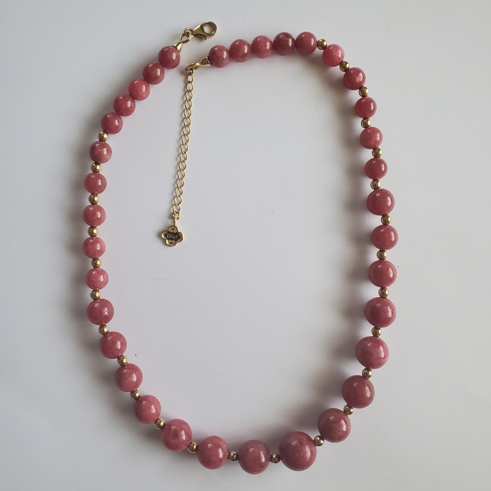 Rhodonite Beaded Necklace 18-20 Inches in Vermeil Yellow Gold Plated Sterling