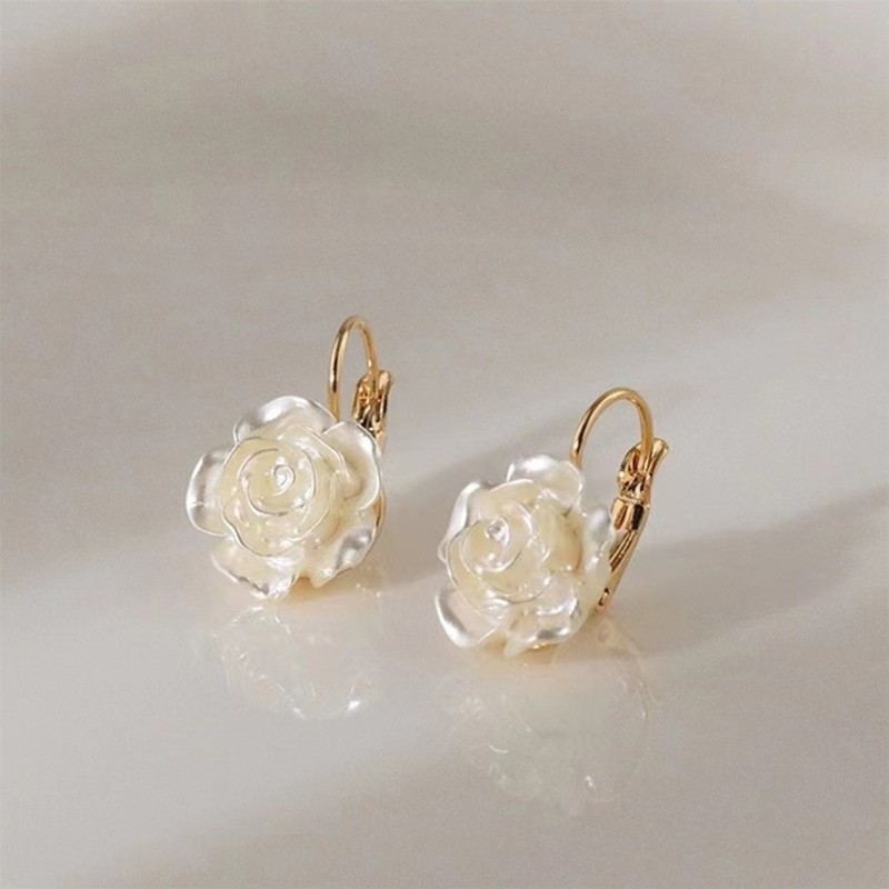 Chic Camellia Hoop Earring Pearl-Floral Studs Earring Statement Dangle Drop