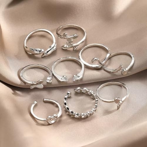 Adjustable Toe Rings for Women Silver Open African Toe Rings Style-A (9Pcs)