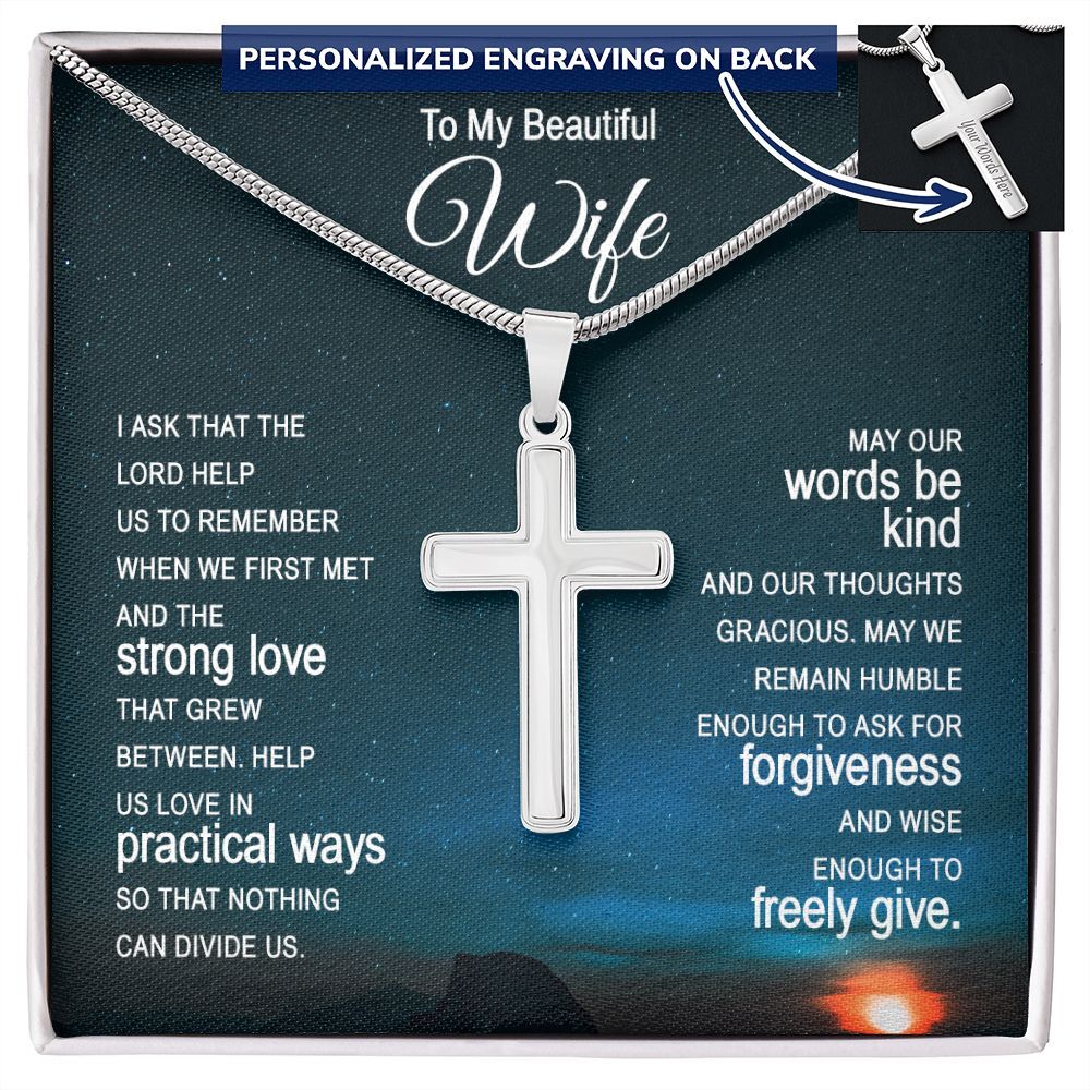 Beautiful Wife – I Ask The Lord Help Us – Engraved Stainless Steel Cross