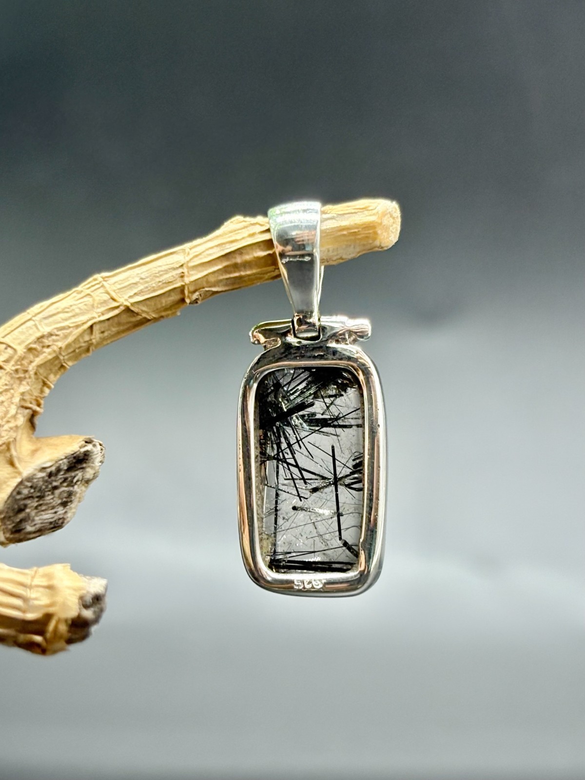 Natural Tourmalinated Quartz Pendant in Sterling Silver | 13.30 CTS