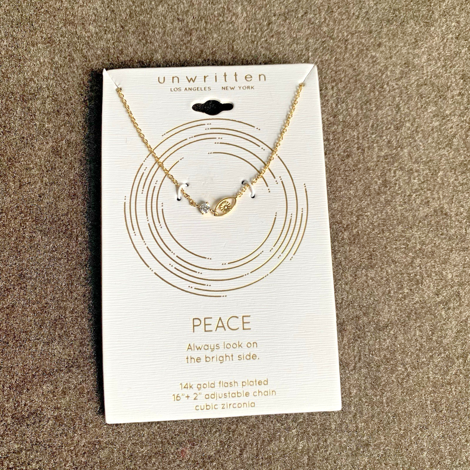 Unwritten 14K Gold Flash-Plated Cubic Zirconia Peace Eye Pendant Necklace