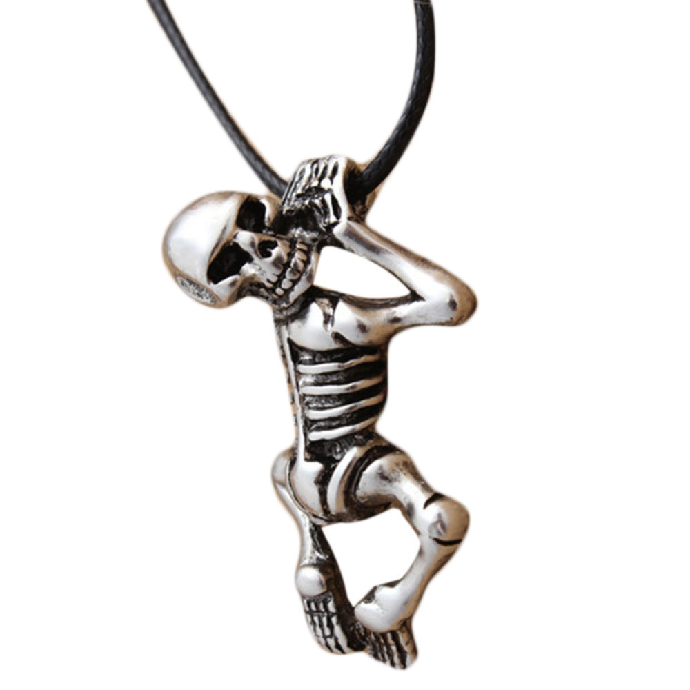 Metal SKELETON Necklace 1-1/4″ x 3/4″ with 18″ Rope Chain Skull (#21)