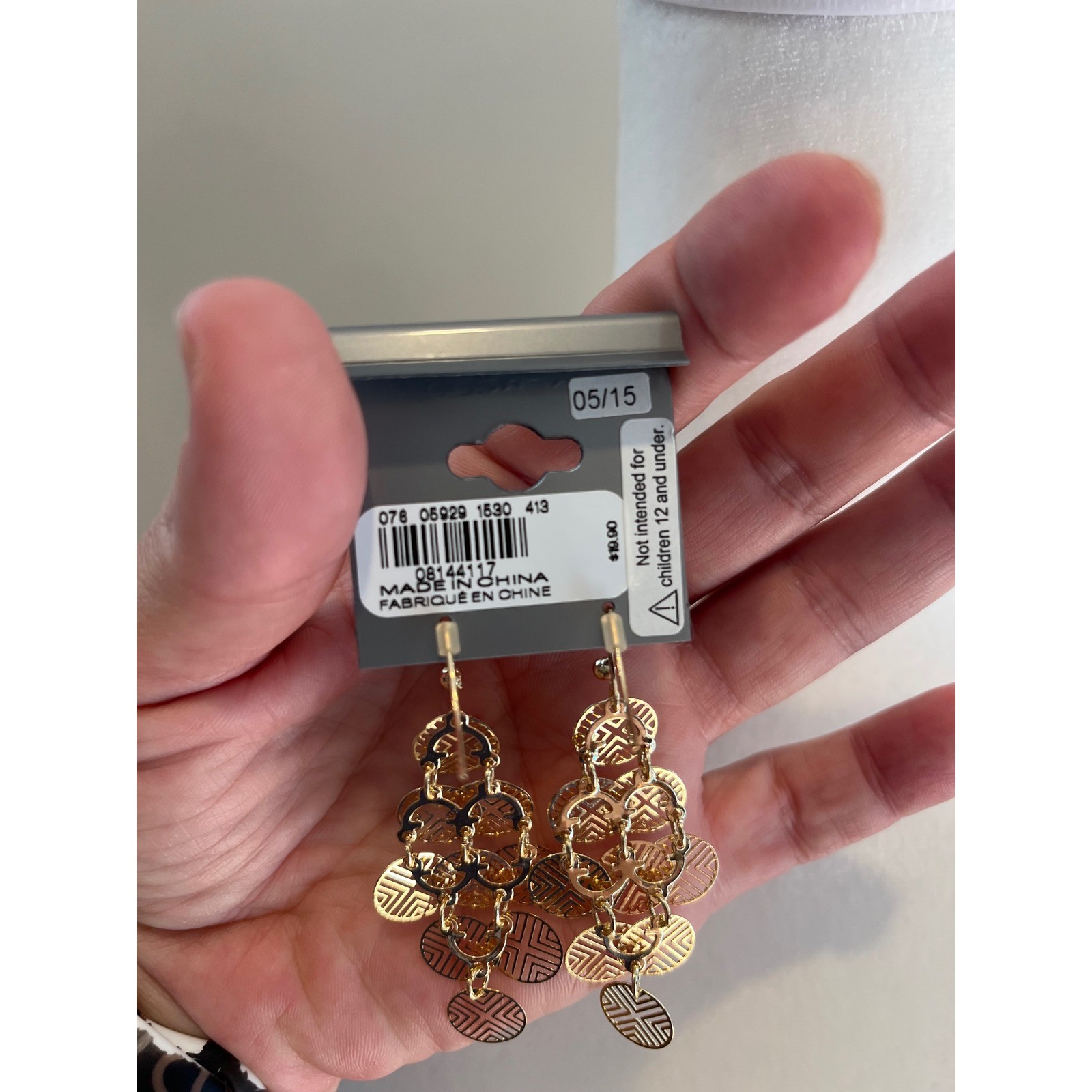 Express Gold Tone Geometric Cutout Multi Disc Chandelier Drop Earrings NWT