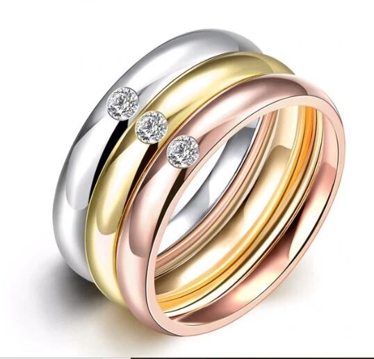 Tri-Color Gold Ring with center CZ Size