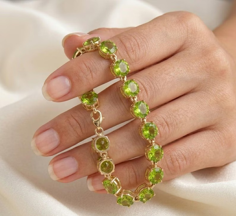 9Ct Round Simulated Peridot Engagement Tennis Bracelet 14K Yellow Gold Plated