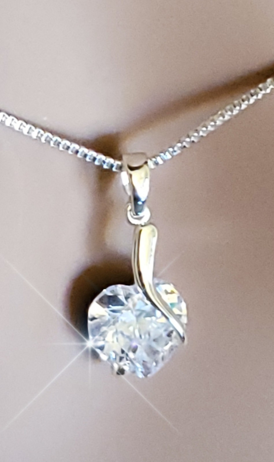 Rhodium Overlay Tension Set Heart Pendant Necklace Made With Swarovski Crystals