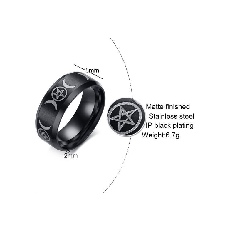 Men Ring Sun Lunar Moon Phase Astronomy Triple Goddess Jewelry Stainles Steel