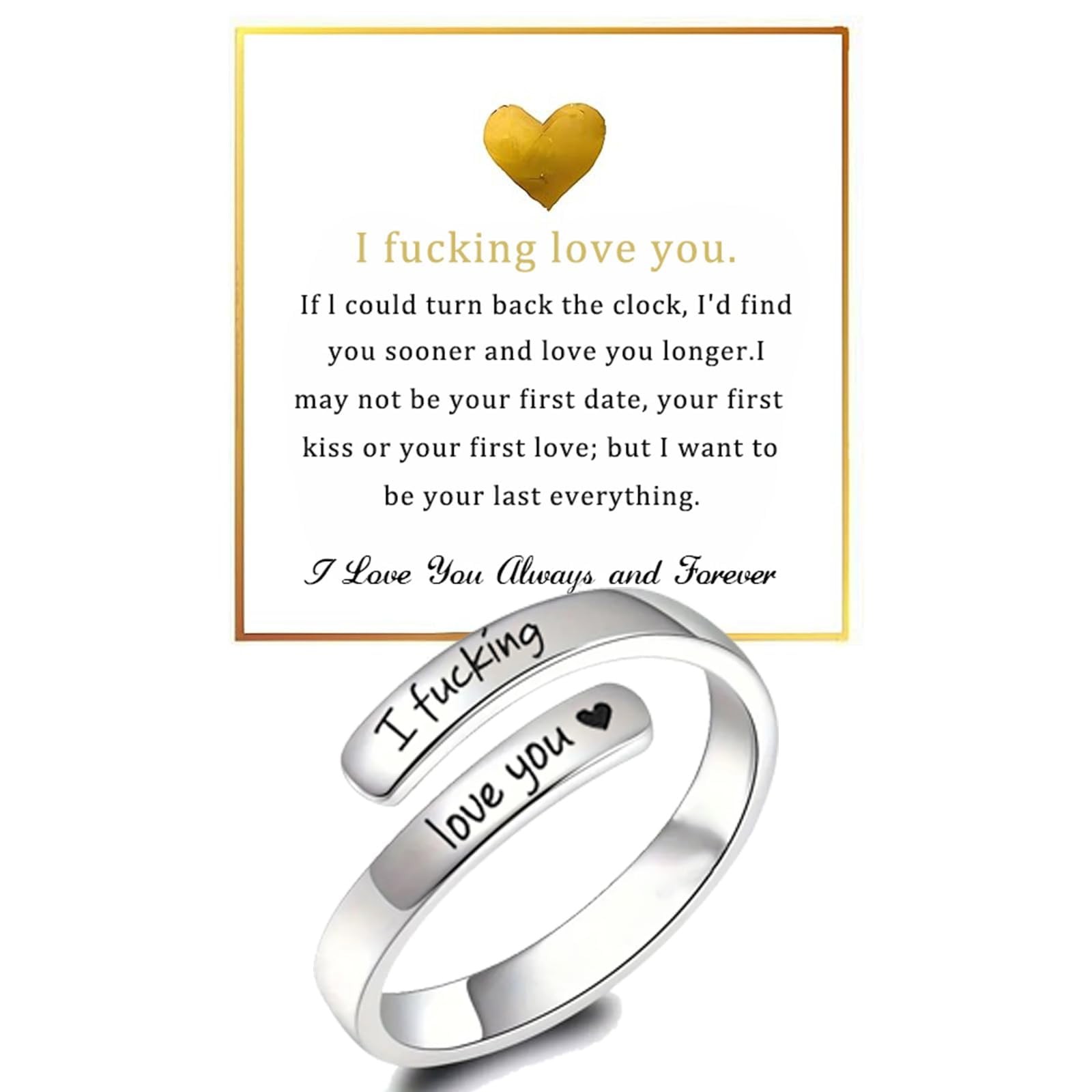 I Fcking Love You Ring For Women, Open Adjustable Stainless Steel Engraved He…