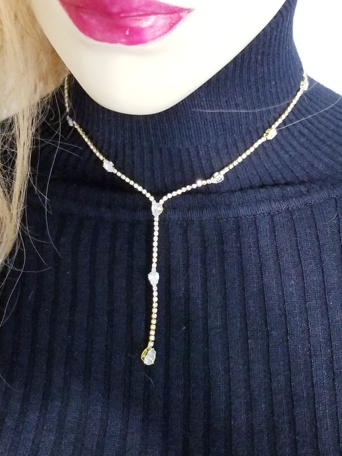 Gold Silver Tone Necklace Choker Lariat Austrian Crystal Rhinestone Bridal