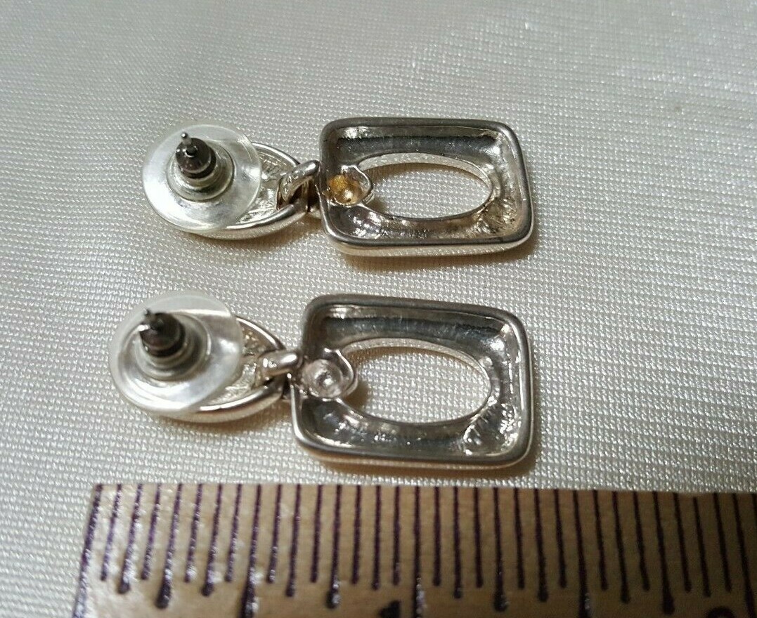 Unique ?Sterling? Square Dangle Pierced Earrings Approx 1.5″ Long Used Good