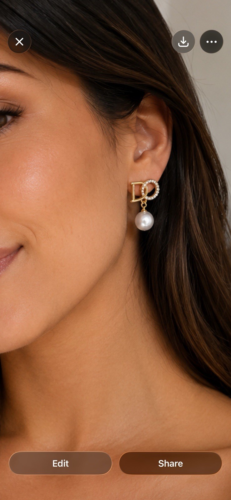 Gold Tone Pavé Rhinestone Circle White Pearl Drop Stud Earrings Butterfly Back