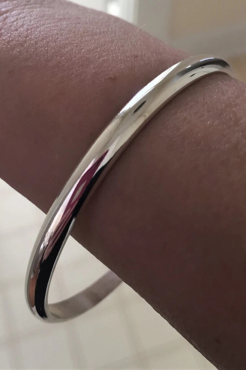 Heavy Wide Half Round Solid 925 Sterling Silver Bangle Simple Thick Bangle