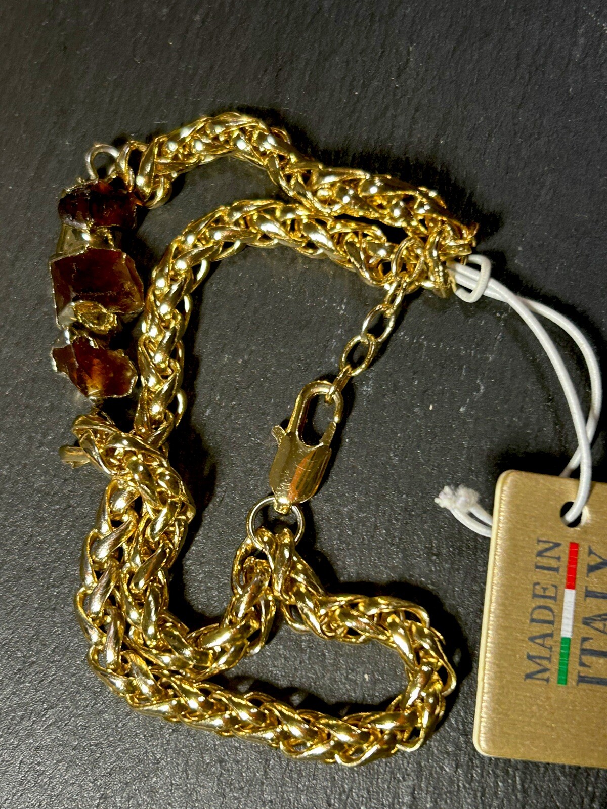 18k Gold Plated 925 Sterling Silver & Raw Citrine gems bracelet Italy Mia Fiore