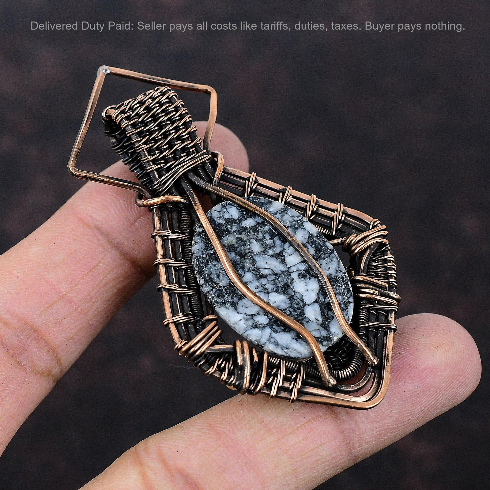 Copper Pinolith Jasper Stone Wife Wire Wrapped Birthday Wedding Trendy Pendant