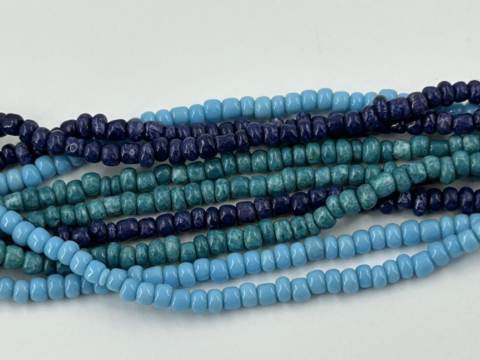 Shades of Blue Statement Necklace Womens Seed Bead Graduated Multistrand 32 Inch