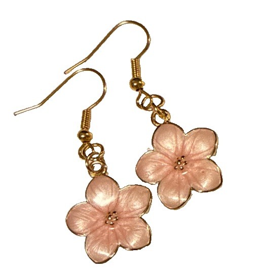 Handmade Japanese Sakura Dangle Earrings Pink Cherry Blossom Gold Floral