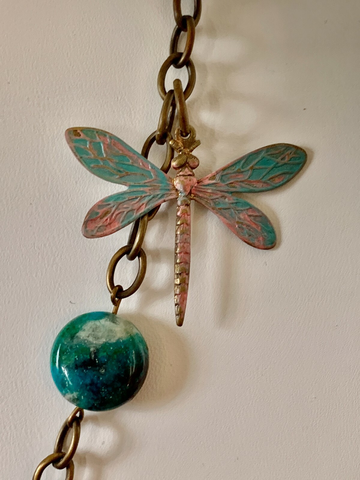 Brass Plated Dragonfly Patina NECKLACE 19 inches (48cm) Estate