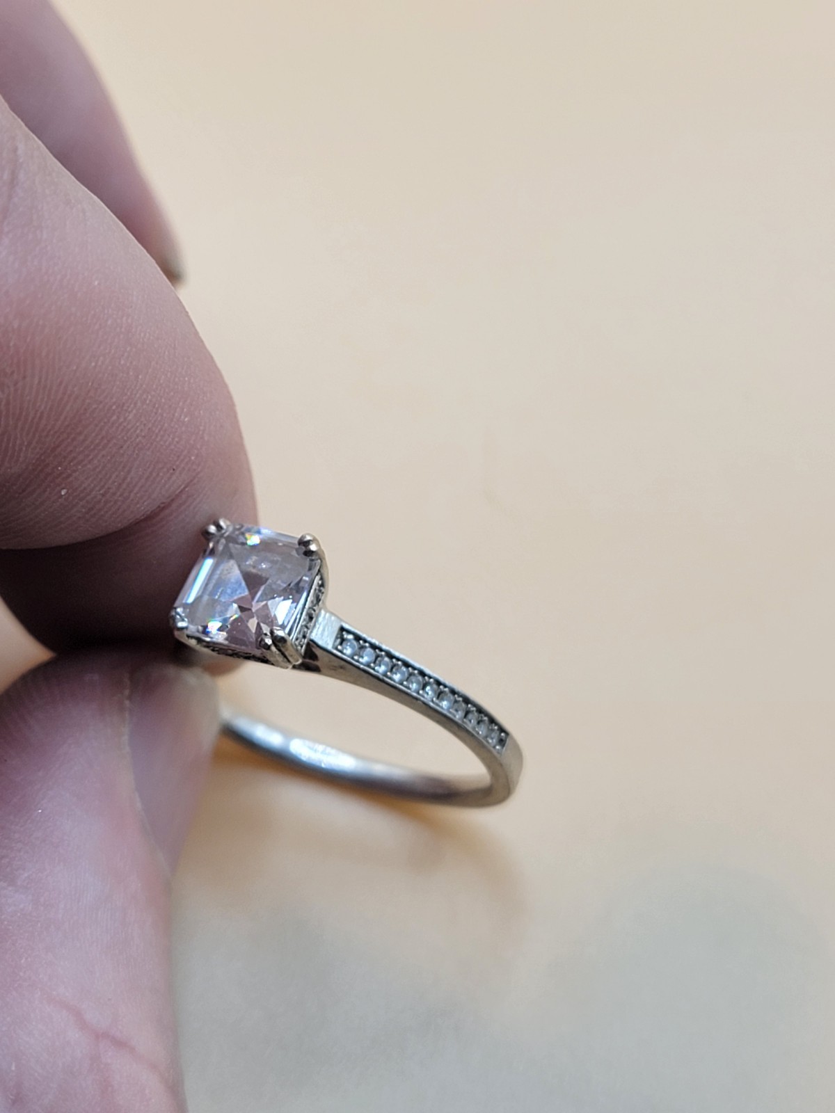 925 Sterling Silver Princess Cut Cubic Zirconia Engagment Ring – Size 8 Signed R