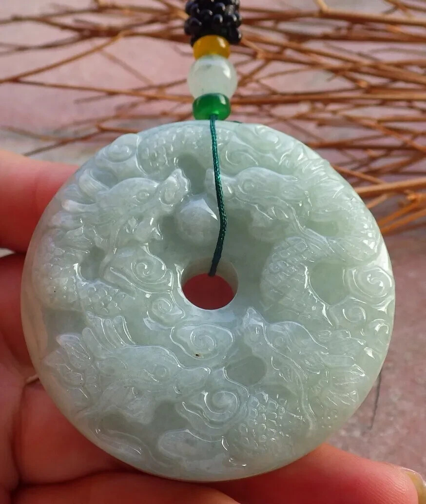 Video Certified Green Natural A JADE Jadeite Pendant 9 Dragon Circle 九龙 412281