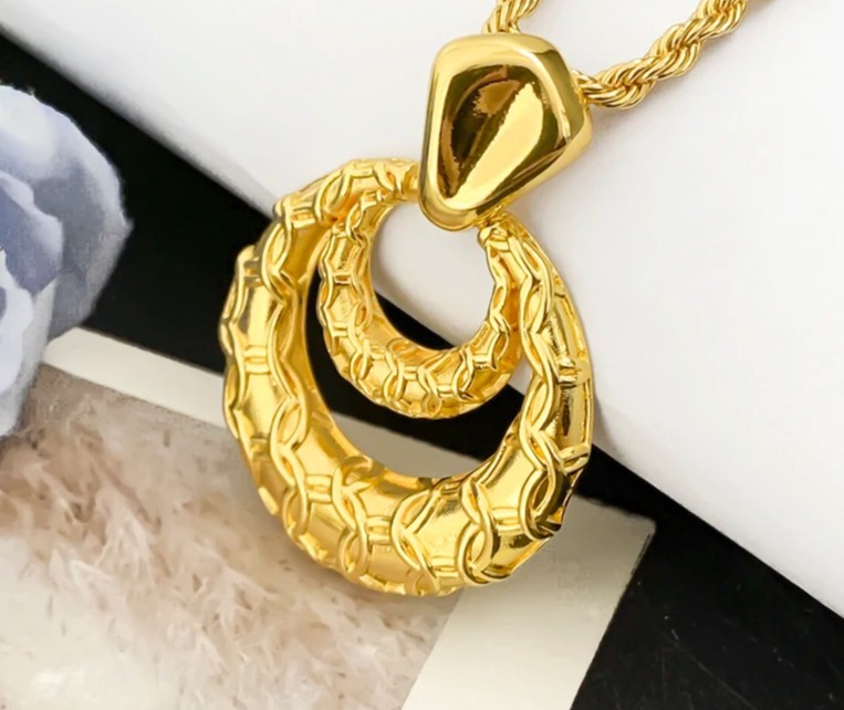 45cm African Dubai 18K Gold Plated Bridal Double Layer Earrings Pendant Necklace