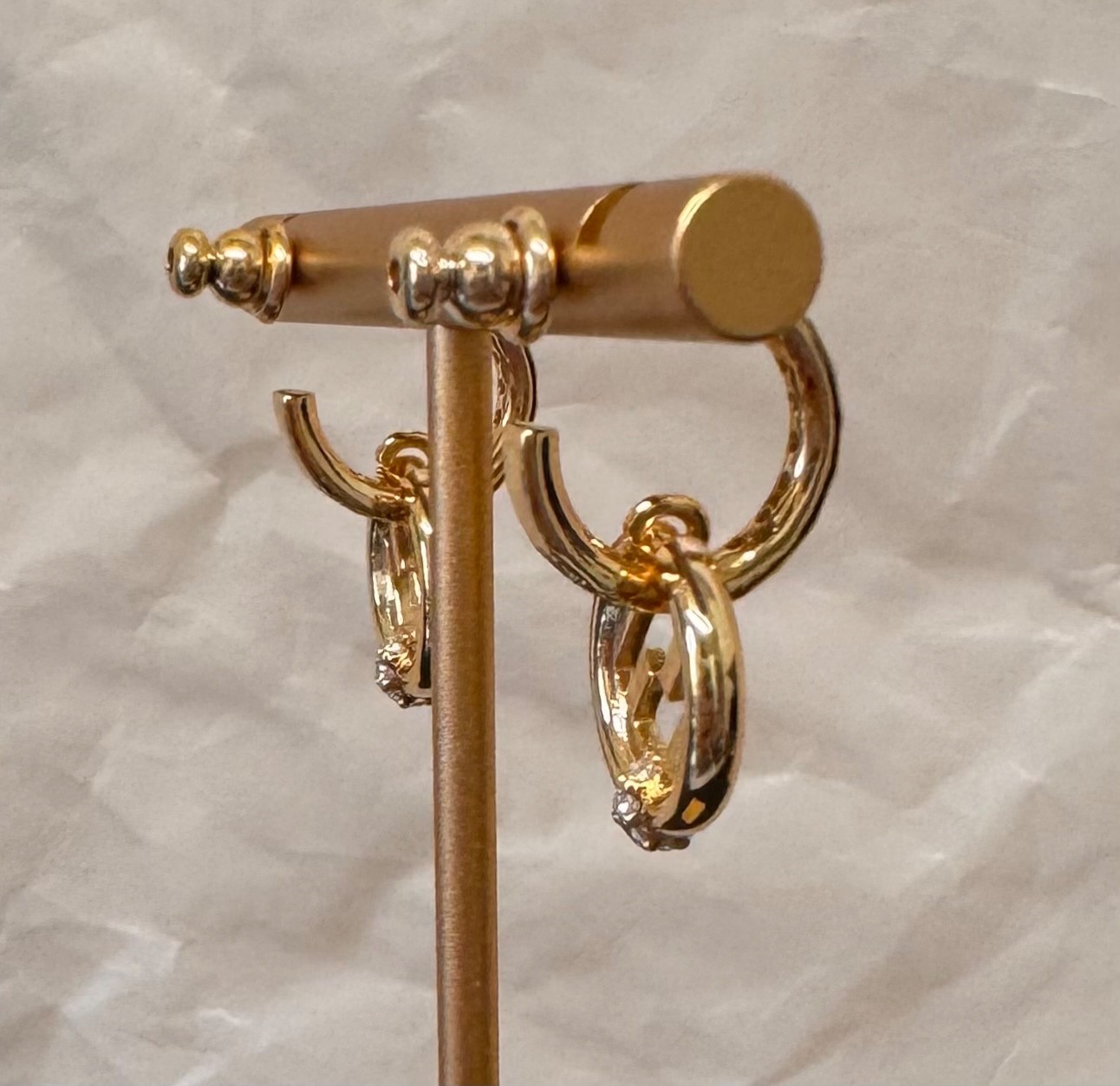 Fendi Gold Tone FF Logo Crystal Hoop Earrings Small Drop # 548