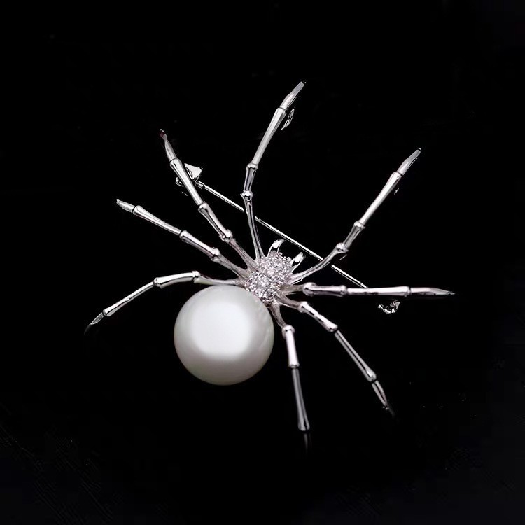 Vintage Black Rhinestone Spider Brooch Pearl Pin Insect Bug Jewelry Summer Gift