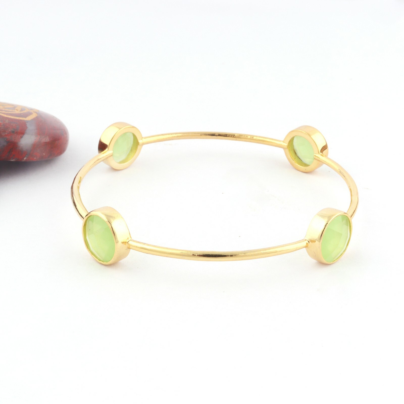Good Quality Multi Color Chalcedony Yellow Gold Plated Sizable Bangle Bracelets