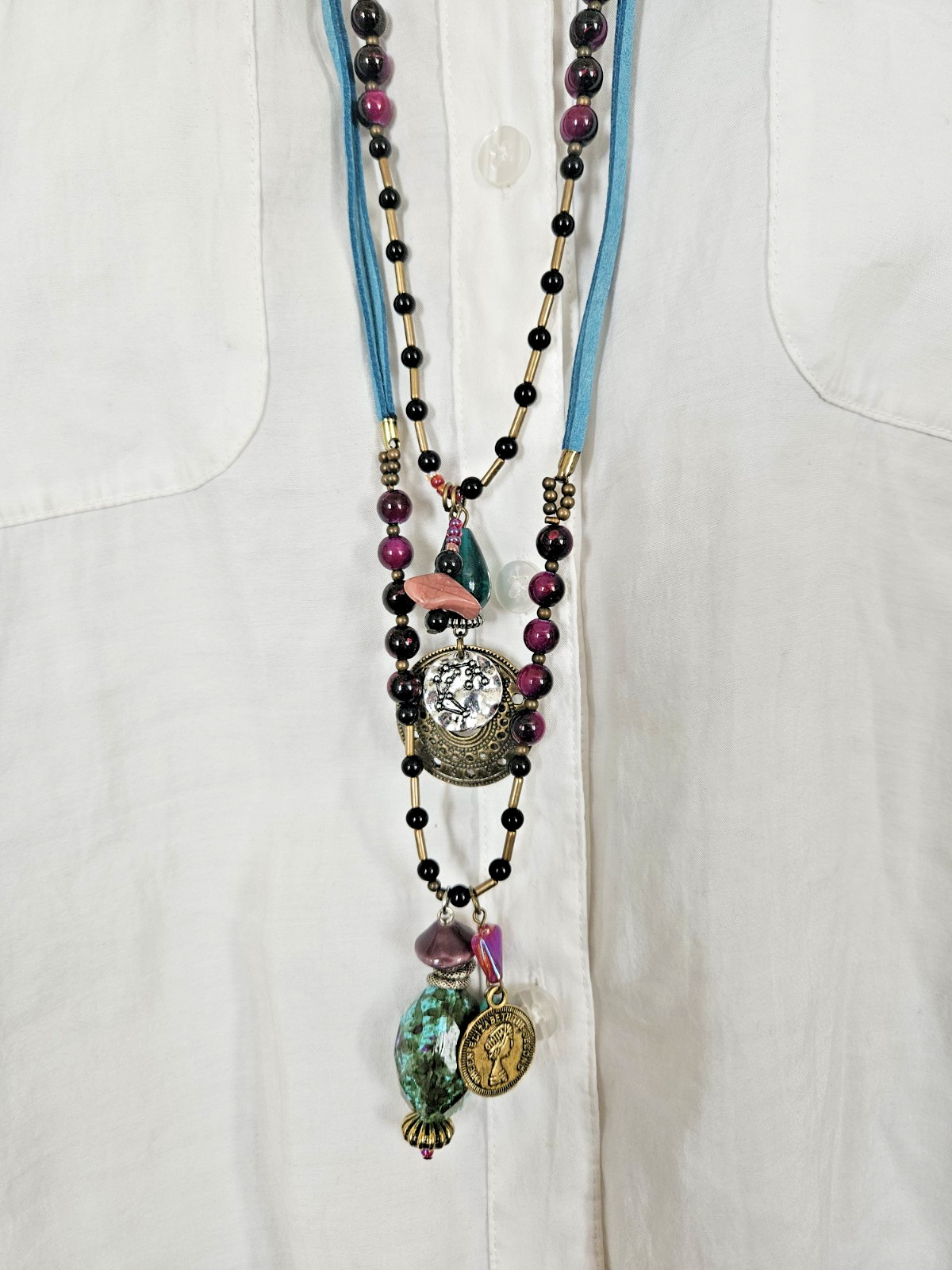 NWT Treska 20″ Turquoise Beaded Statement Elements Necklace Multi Strand Boho