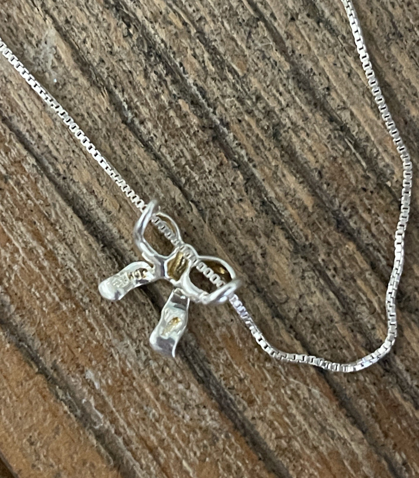 925 Sterling Silver Bow Charm Pendant Necklace Box Chain JCM Signed