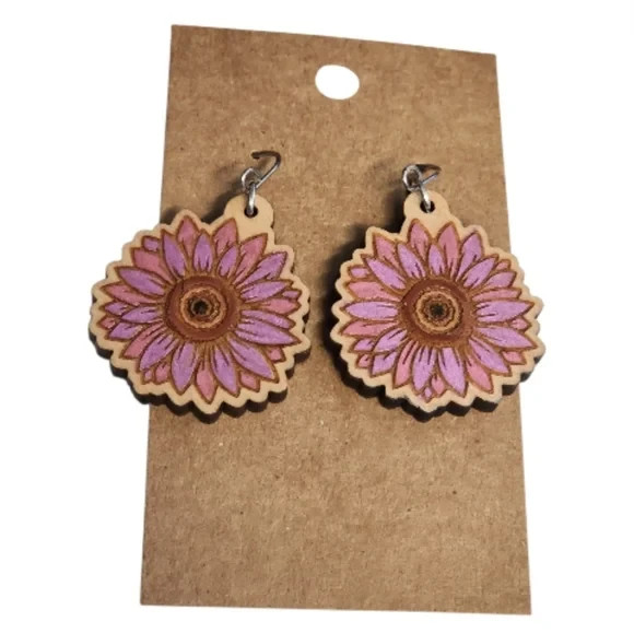 Rosy Meadow Petal Wood Drop Earrings