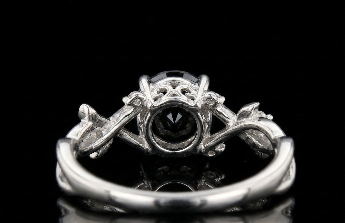 Black Onyx Engagement Ring, 925 Sterling Silver Leaf Vine Ring,