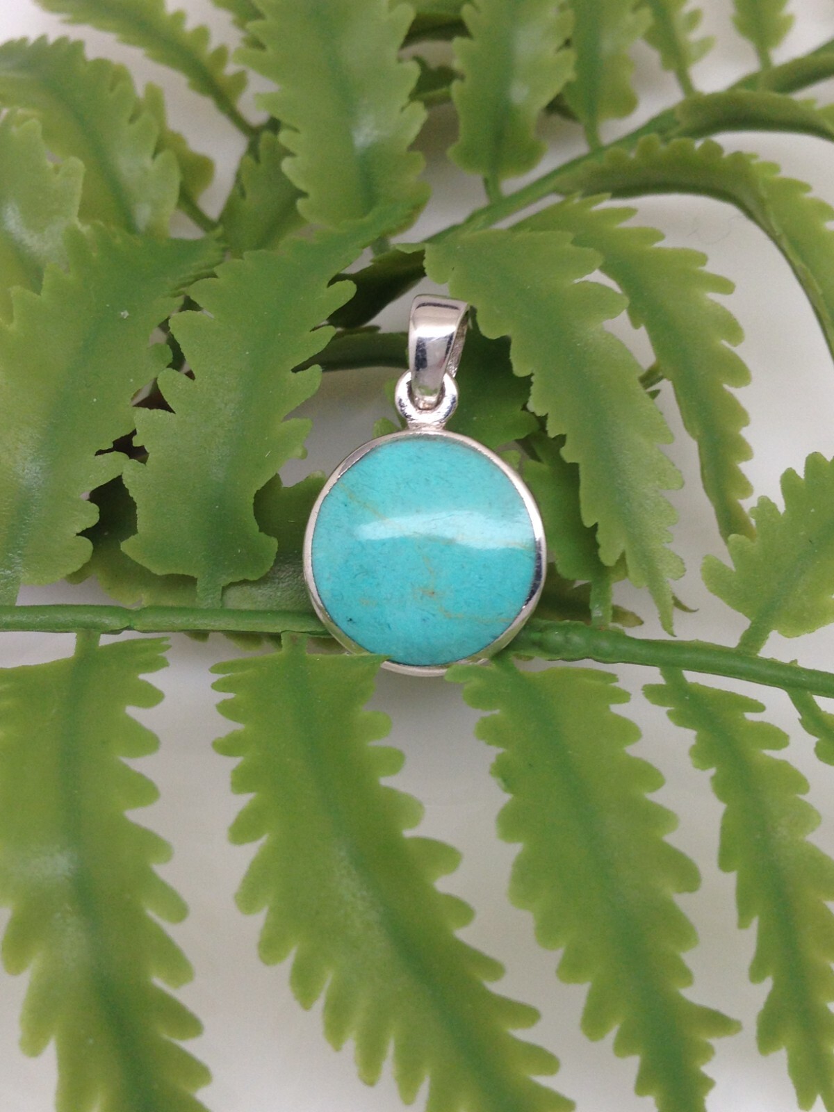 925 Sterling Silver Round Turquoise Pendant 14mm(0.55″)/23mm(0.91″)