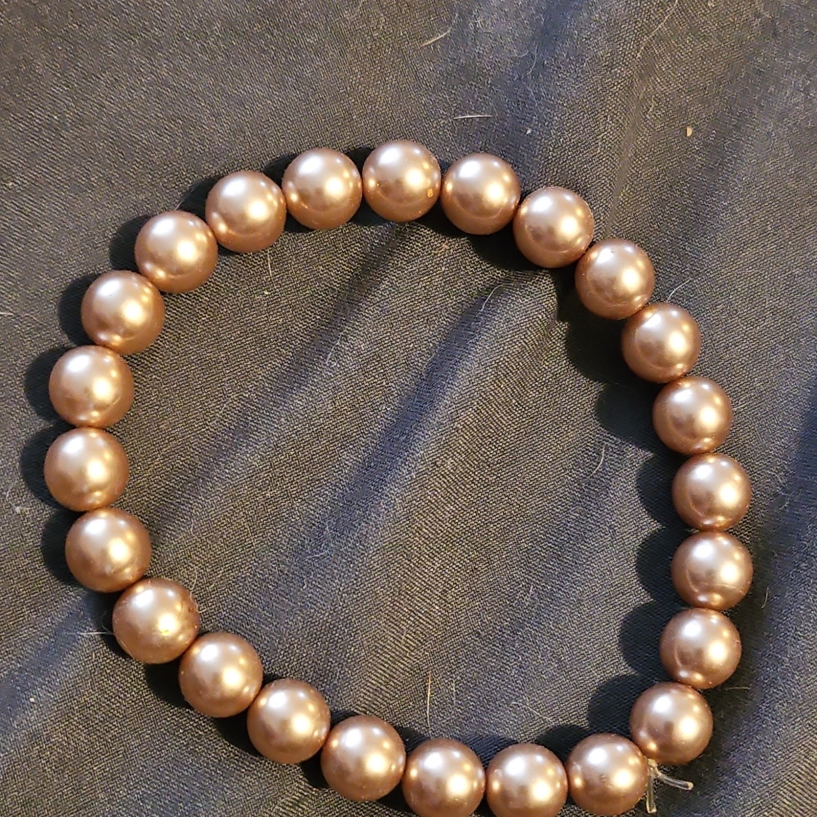 Brown Imitation Pearl Beaded Round Stretch Slip-On Bracelet Less Than 8 in