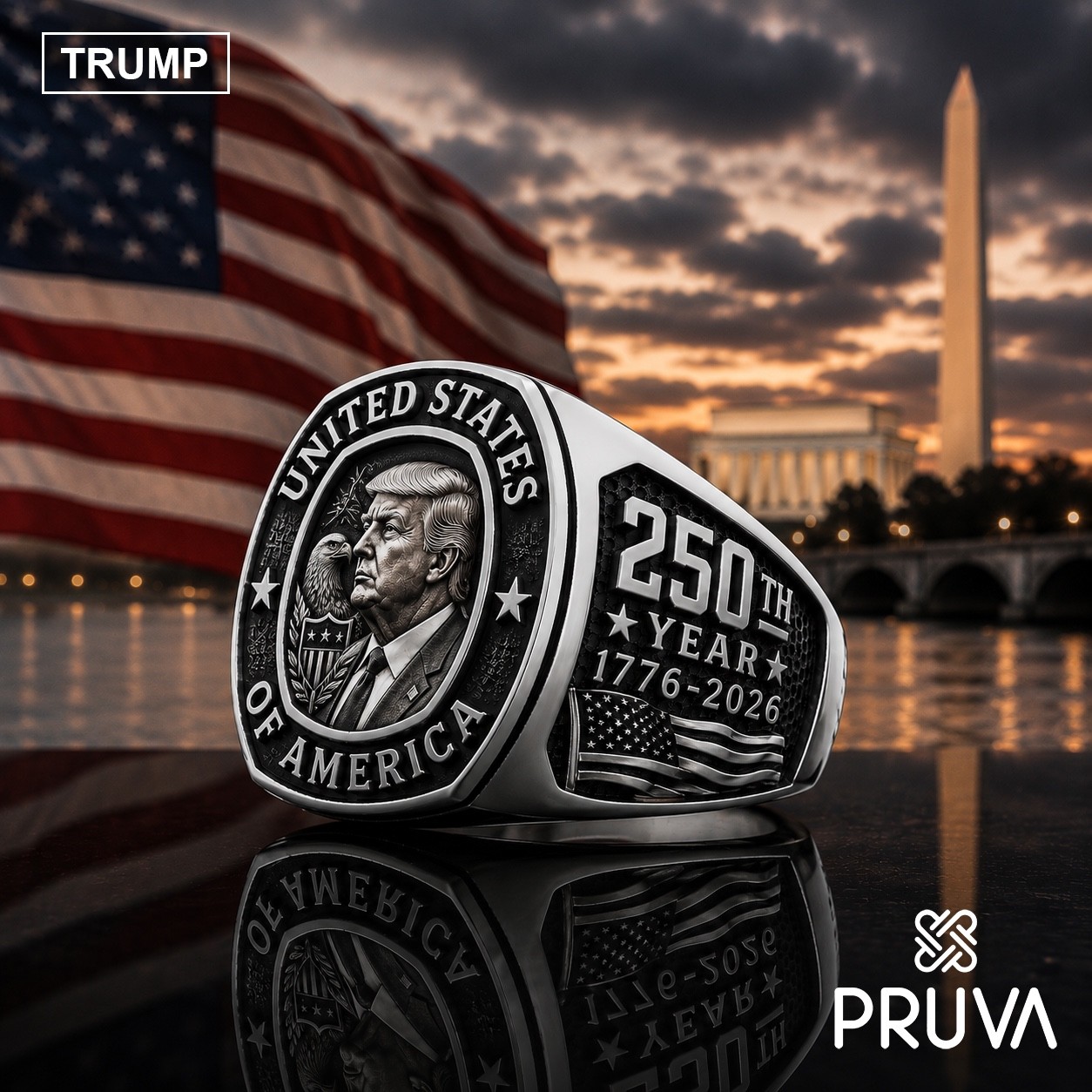 Donald Trump Ring USA 250th Anniversary 925 Silver PRUVA Trump 022