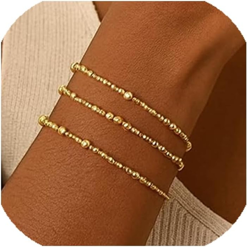 Gold Beaded Cross Bracelet for Women, 14K Plated Adjustable Stackable Dainty Bra