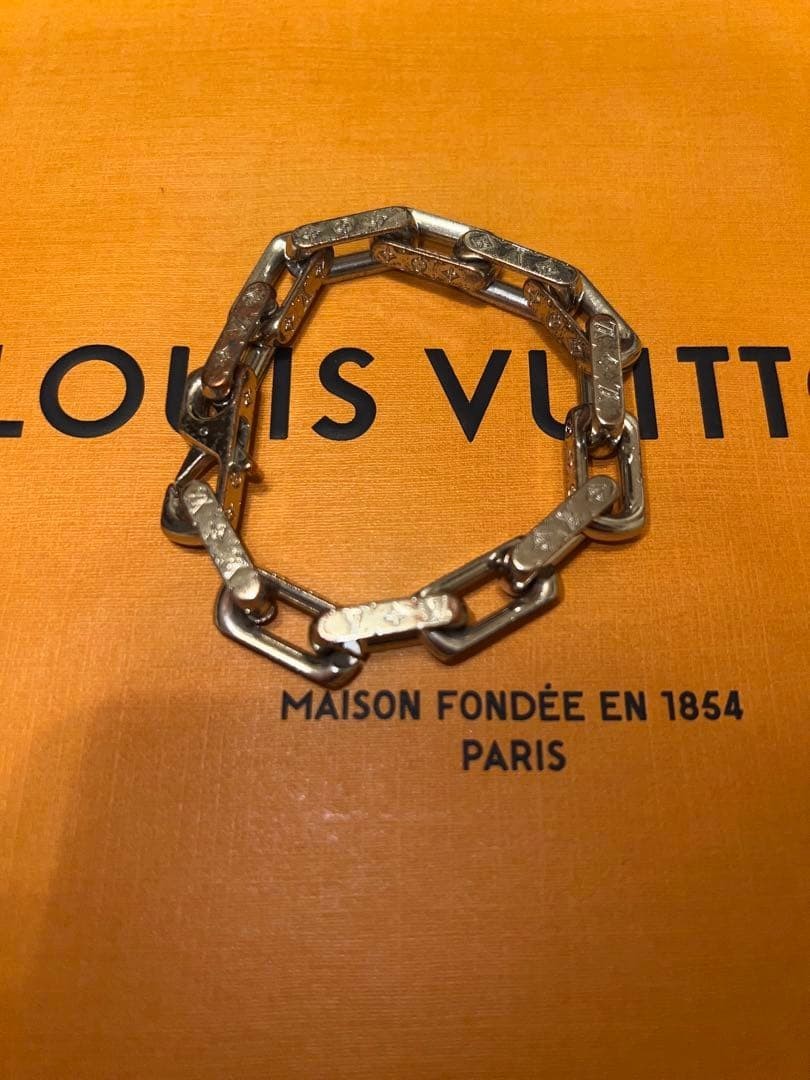 Louis Vuitton M64223 Monogram Chain Link Bracelet Size M Silver Tone Metal