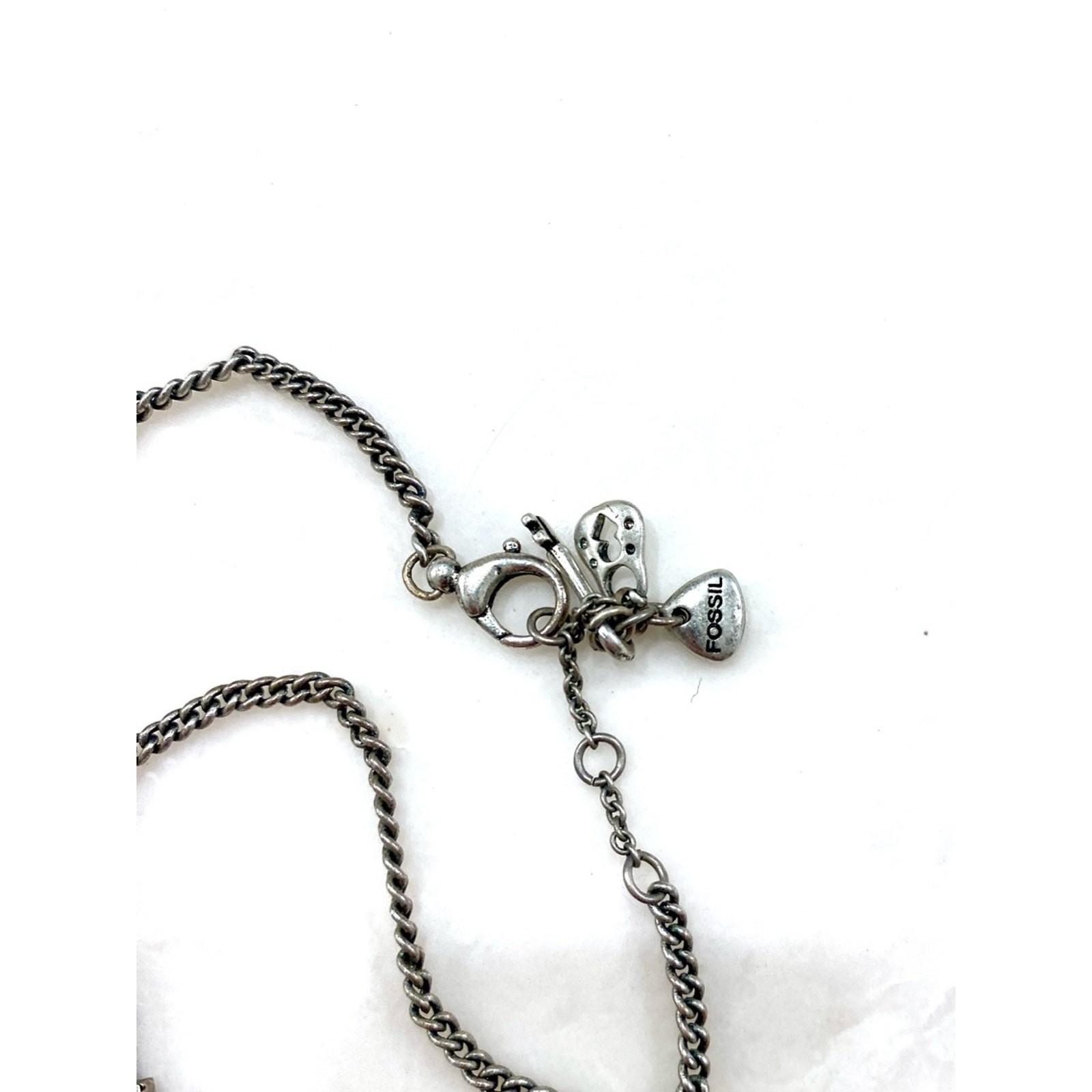 Fossil Silver Baguette Crystal Curve Necklace