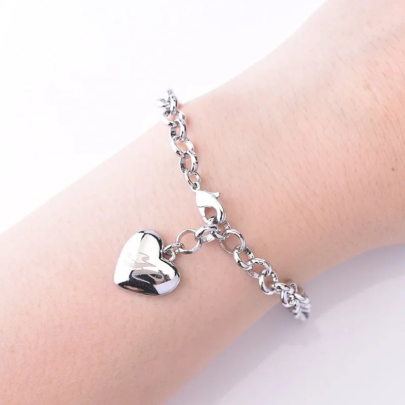 925 Sterling Silver Jewelry A-Z Letter Trinket Heart Bracelet –
