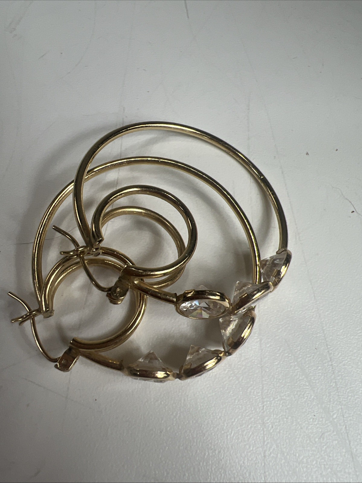 Solid 14K Yellow Gold Unique 3 Bezel Oval Double Hoop Earrings 6.4grams