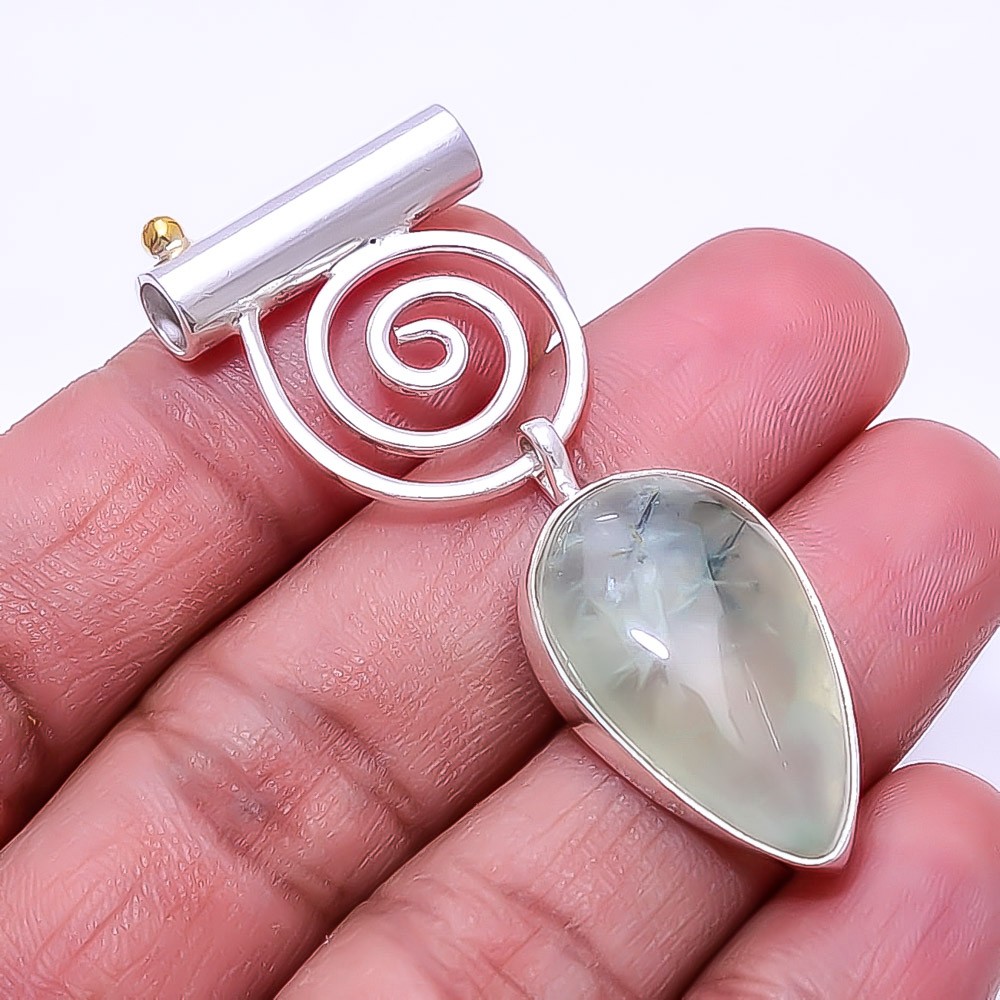 Natural Prehnite Gemstone 925 Sterling Silver Pendant 2.15″ P_9393_210_11