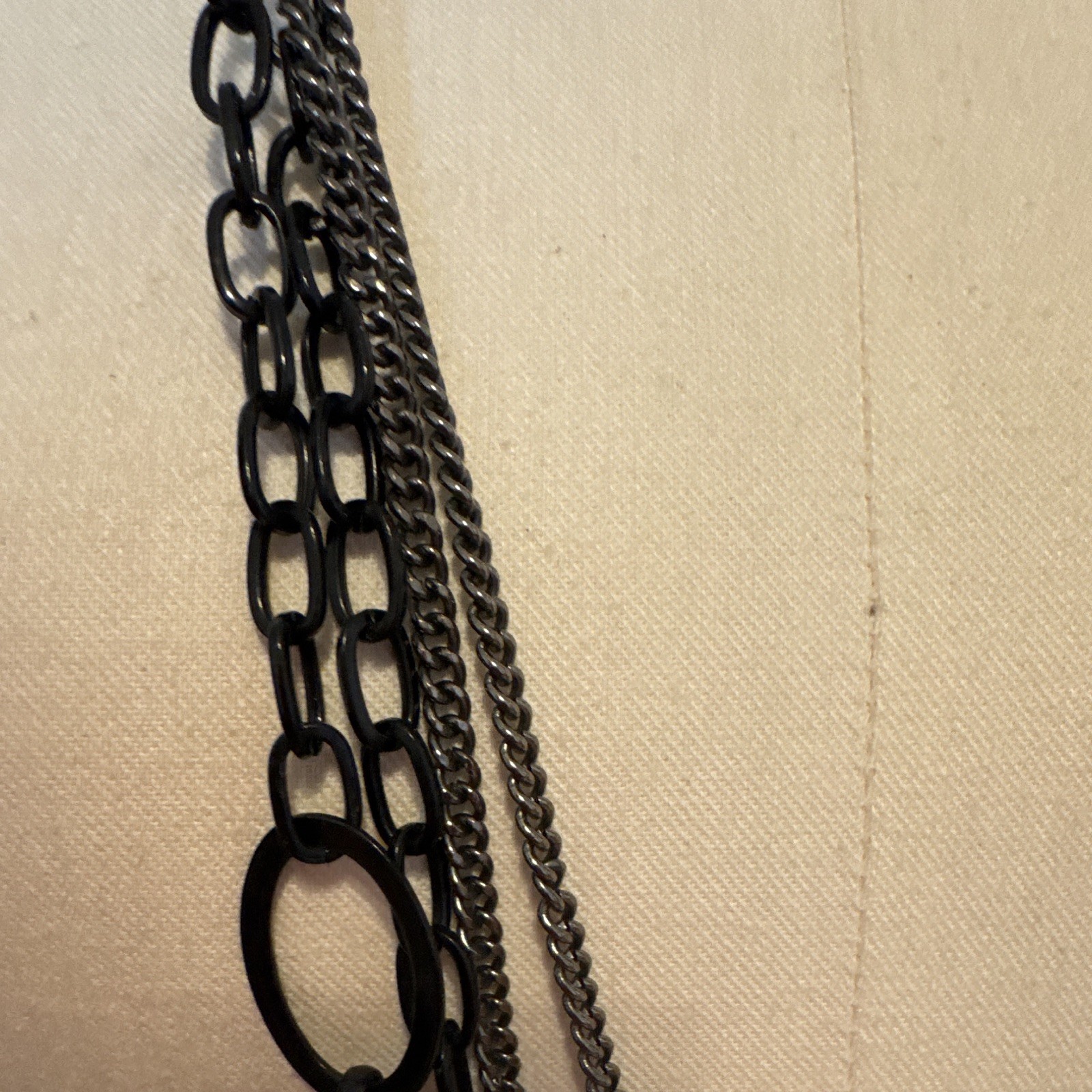 Layered Multi-Strand Cable Chain Necklace Black Beads Gunmetal Lobster Adj 36″