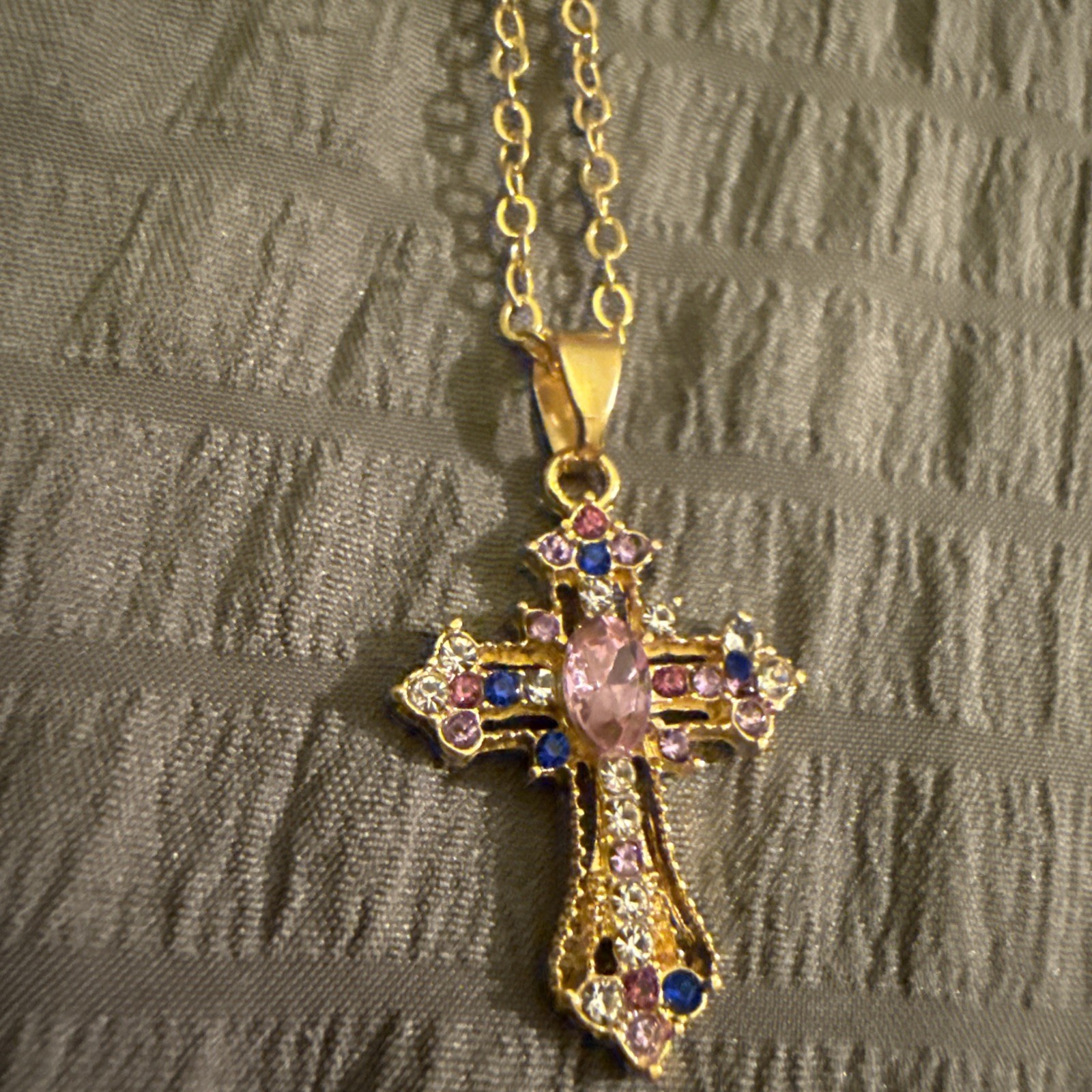 Exquisite & Stylish Titanium Steel Multi Colors Cubic Zirconia Cross Necklace