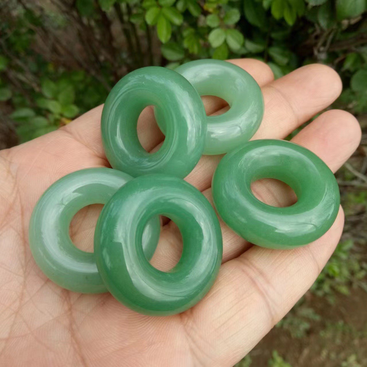 Certified natural Dongling jade Green donut bread button pendant 30mm