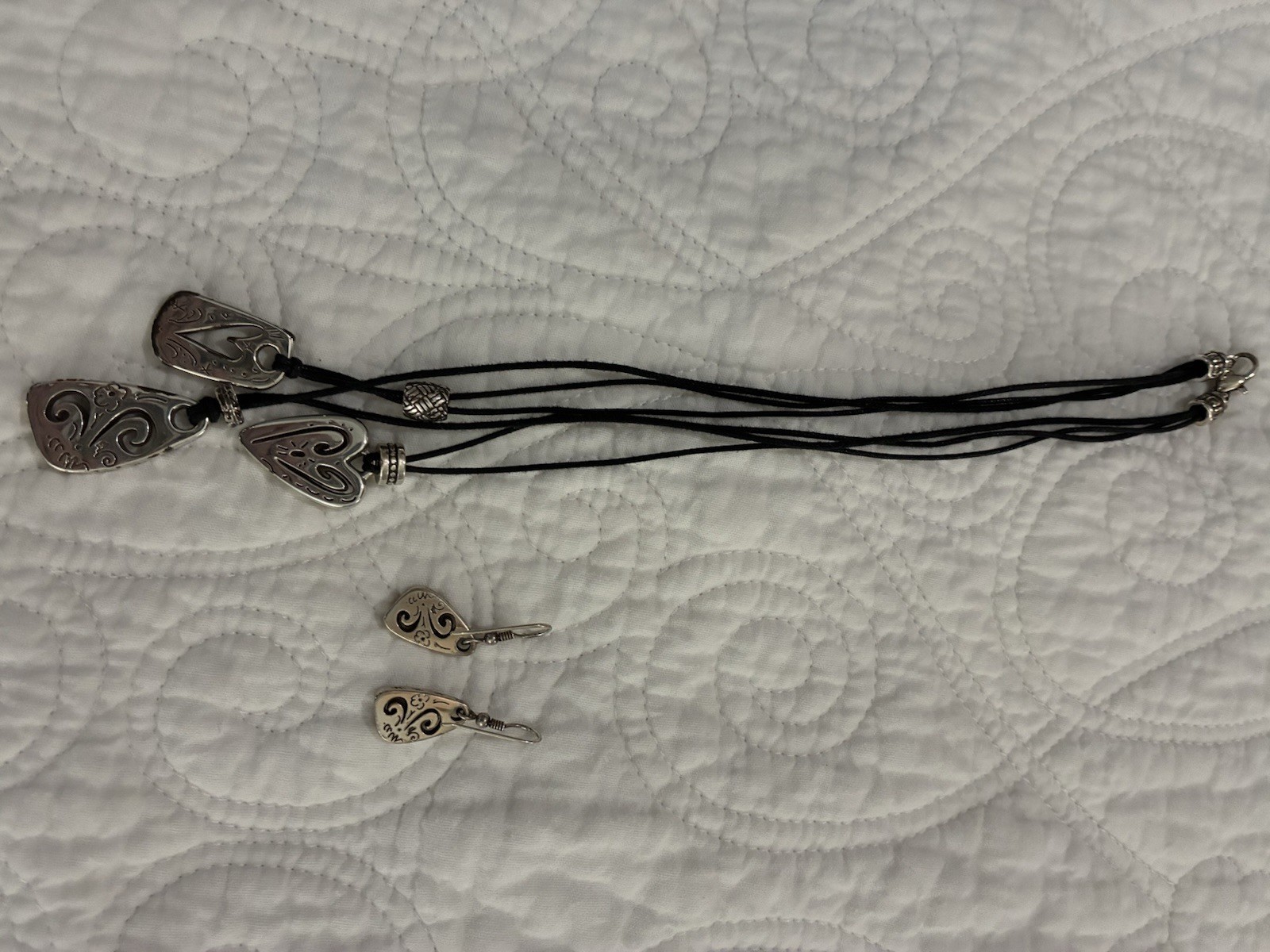 Brighton Brazilian Heart Necklace 3 Strands 17” And Pierced Earrings.