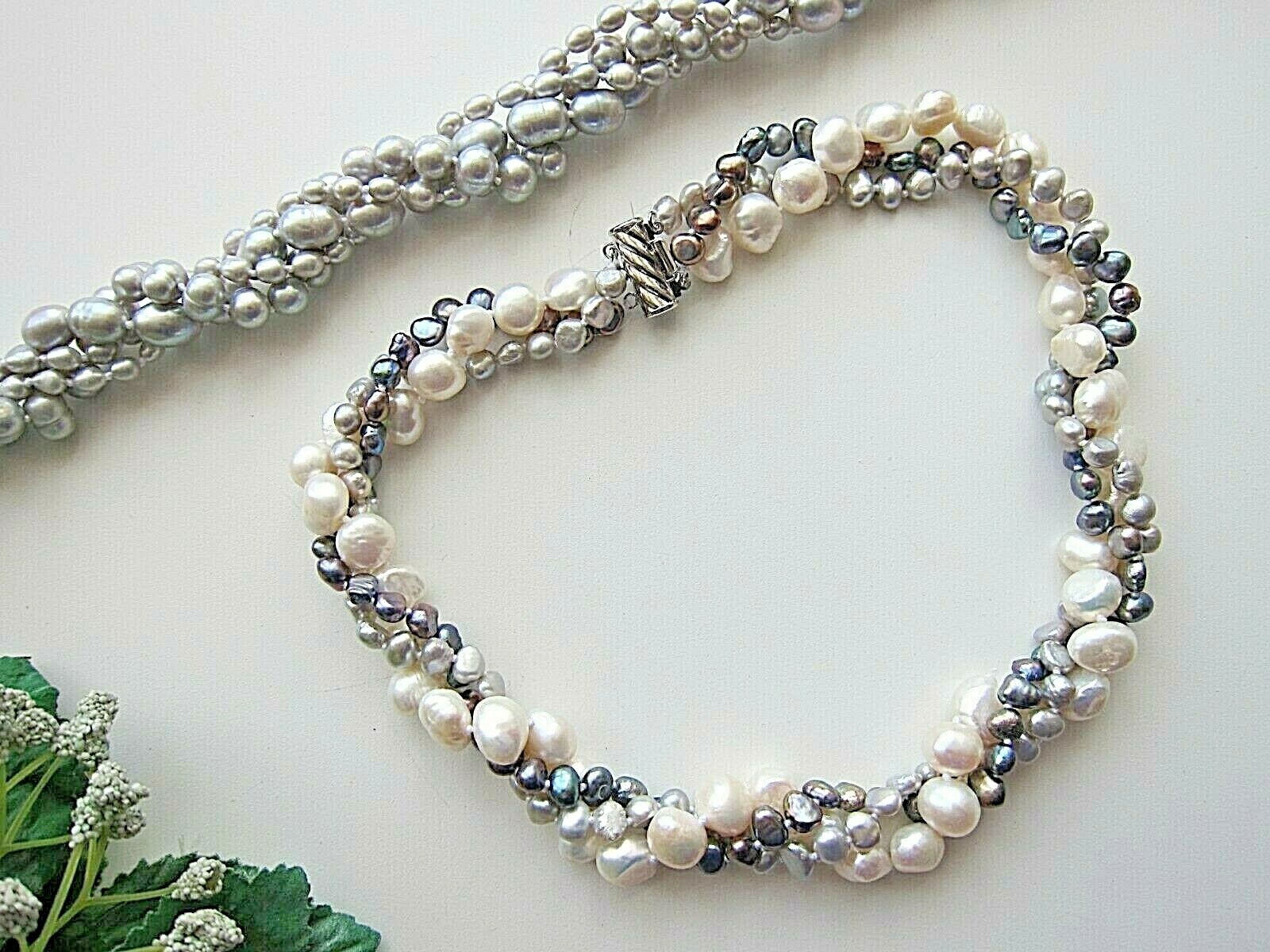 3 or 4 Row Baroque Multicolour F.W. Cultured Pearl Necklace; White, Black & Grey