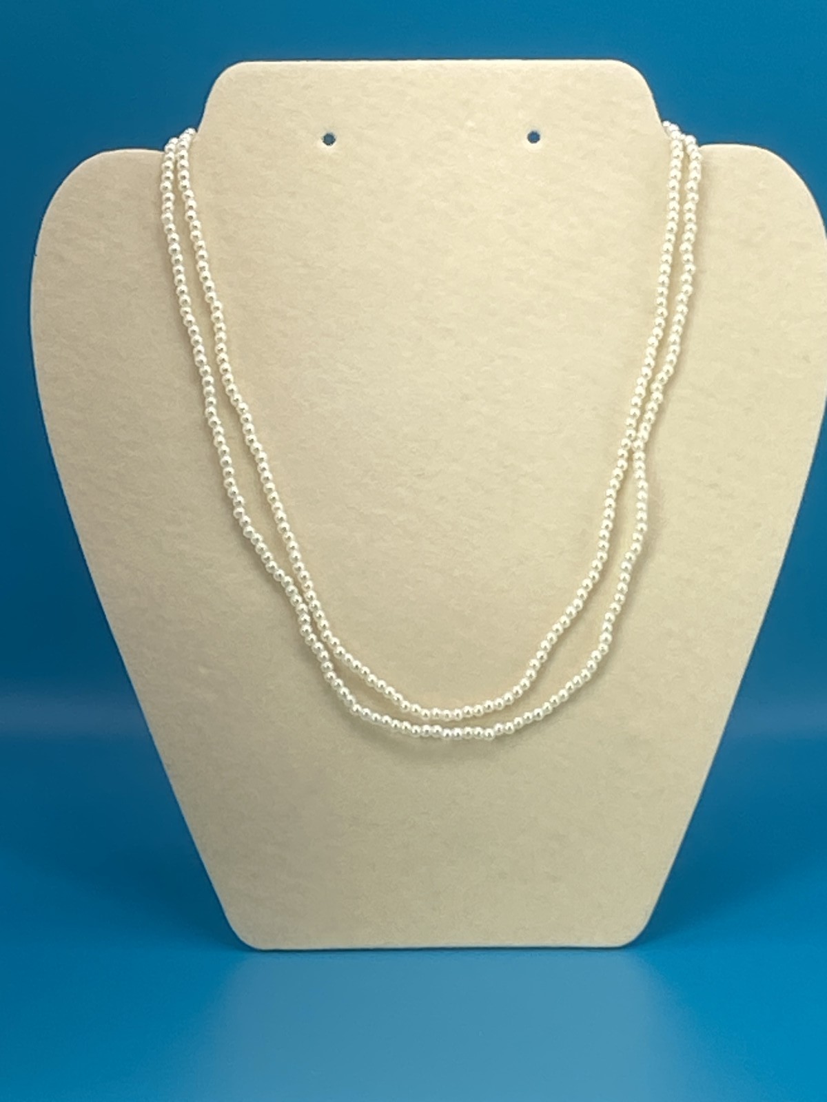 Elegant Double Strand Faux Pearl Beaded Necklace Gold Tone Lobster Clasp