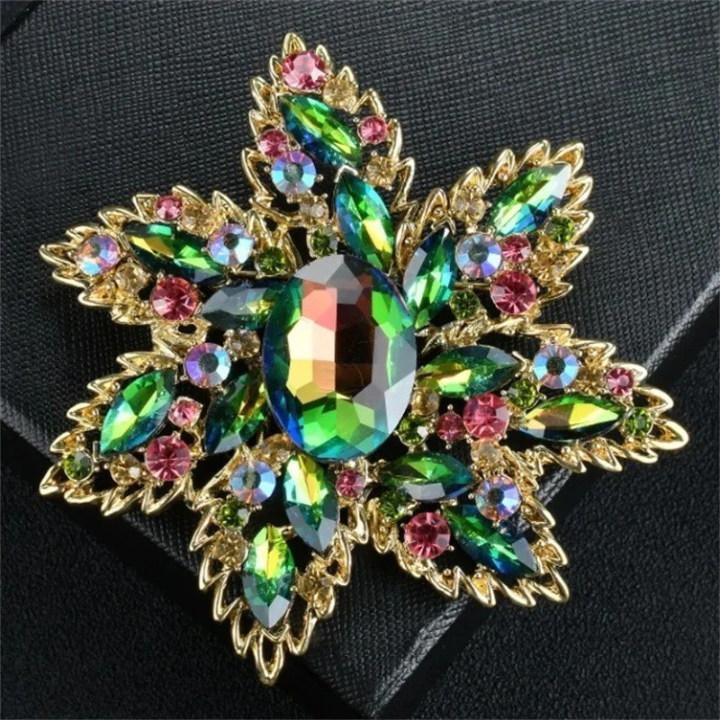 Vintage Style Large Sparkly Purple Flower Brooch Pin with Gemstones